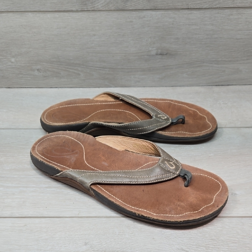 Olukai Women Kumu Leather Thong T Strap Flip-Flops Sandals Shoes Sz 9